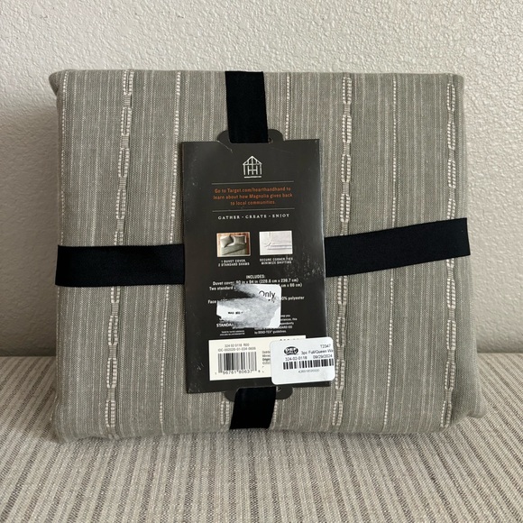 NWT 3pc Full/Queen Washed Loop Stripe Duvet Cover Set Sage Green - Hearth & Hand - Picture 2 of 6